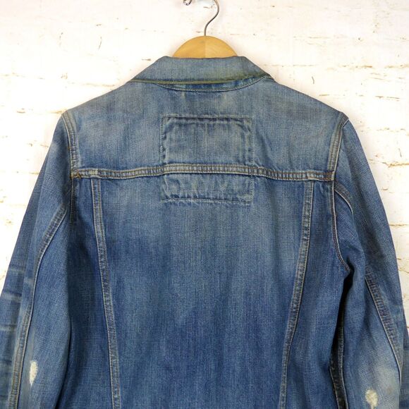 VTG Abercrombie & Fitch Trucker Jacket Men L Slim Blue Denim Wash Distress Y2K - Picture 8 of 14